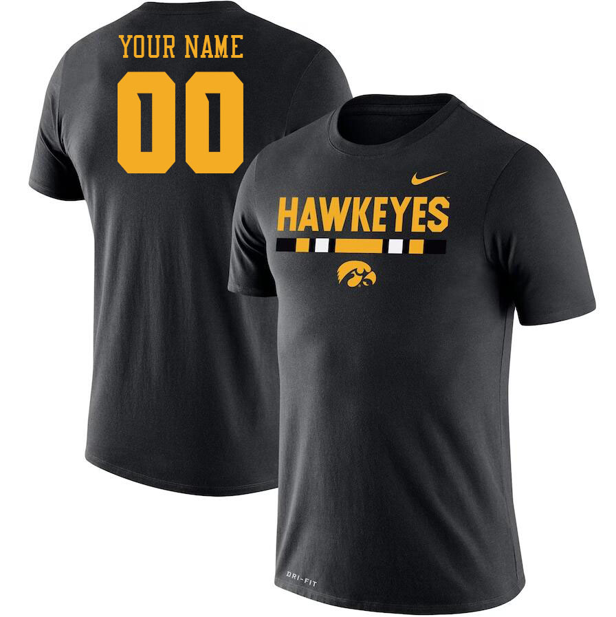 Custom Iowa Hawkeyes Name And Number College Tshirt-Black